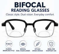 Keymount Black Intelligent Zoom Bifocal Reading Glasses for Men & Women -3KBF