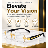 Rimless Gold & Black Premium Designer Single Vision Intelligent Zoom Reading Glasses for Men & Women - DRRG1