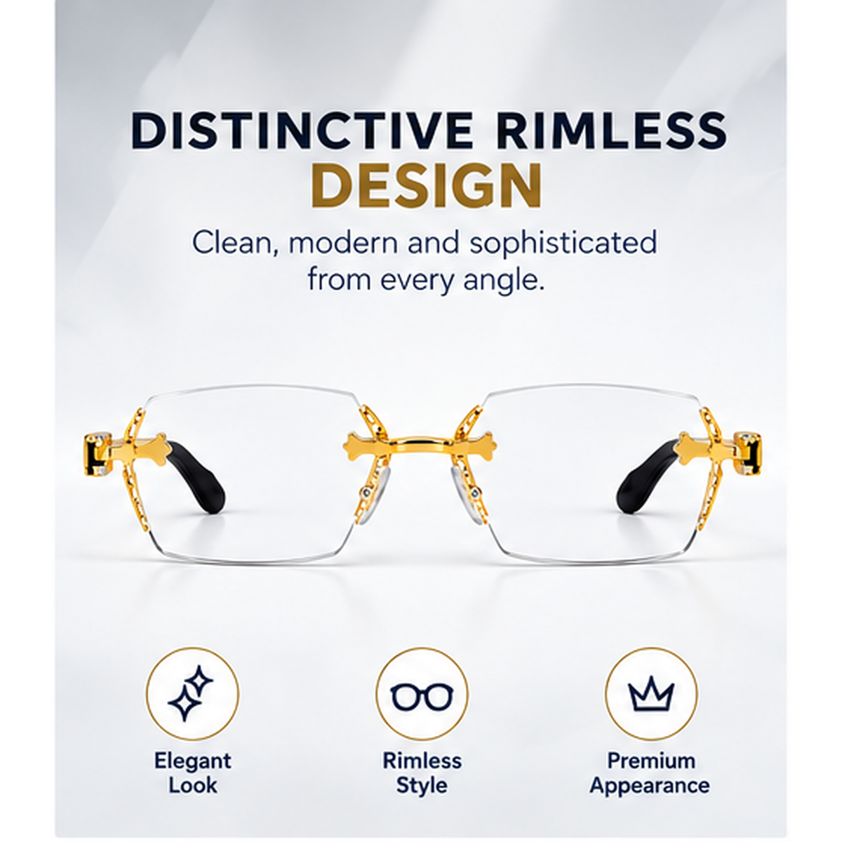 Rimless Gold & Black Premium Designer Single Vision Intelligent Zoom Reading Glasses for Men & Women - DRRG1