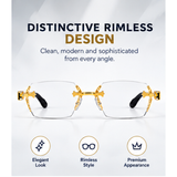 Rimless Gold & Black Premium Designer Single Vision Intelligent Zoom Reading Glasses for Men & Women - DRRG1