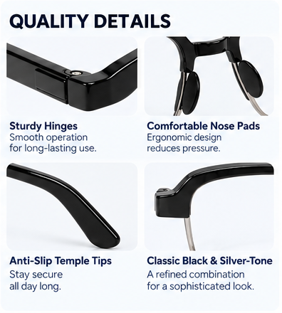 Keymount Black Intelligent Zoom Bifocal Reading Glasses for Men & Women -3KBF