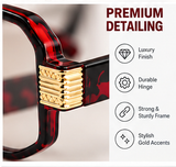 Marshell Rectangular Intelligent Zoom Reading Glasses with Gold Metal Accents for Men & Women- MRRGT