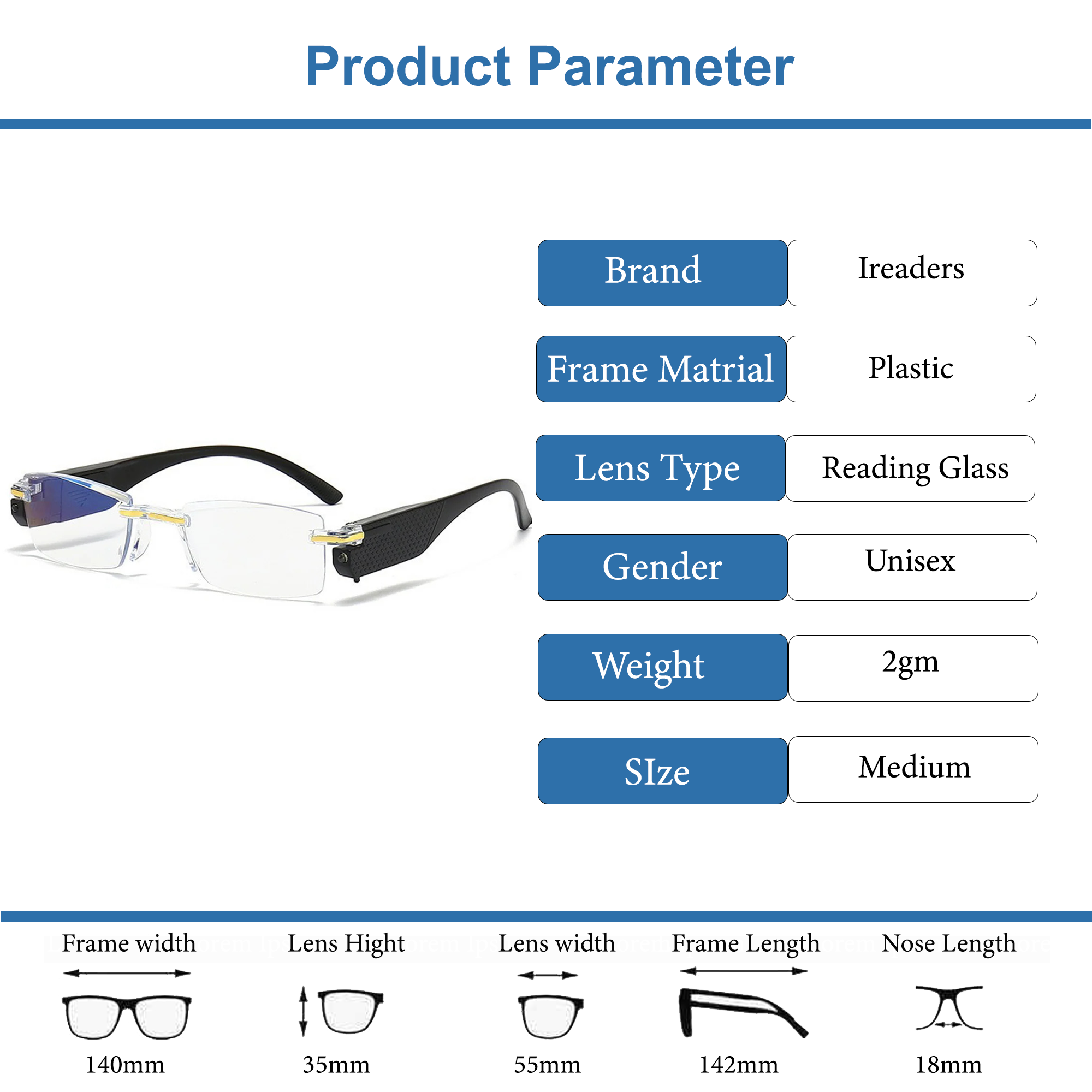 Rimless Led Light  Bifocal Adaptive One Power Reading Glasses(RLOPR10)