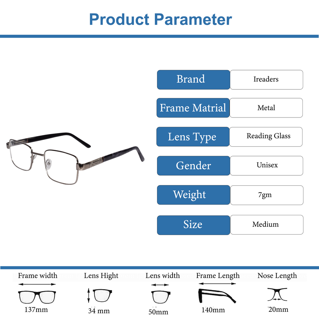 Full Frame Stainless Steel Bi-Focal  Adaptive Intelligent Zoom Reading  Glasses  Gray & Golden Combo (FFMBF01)