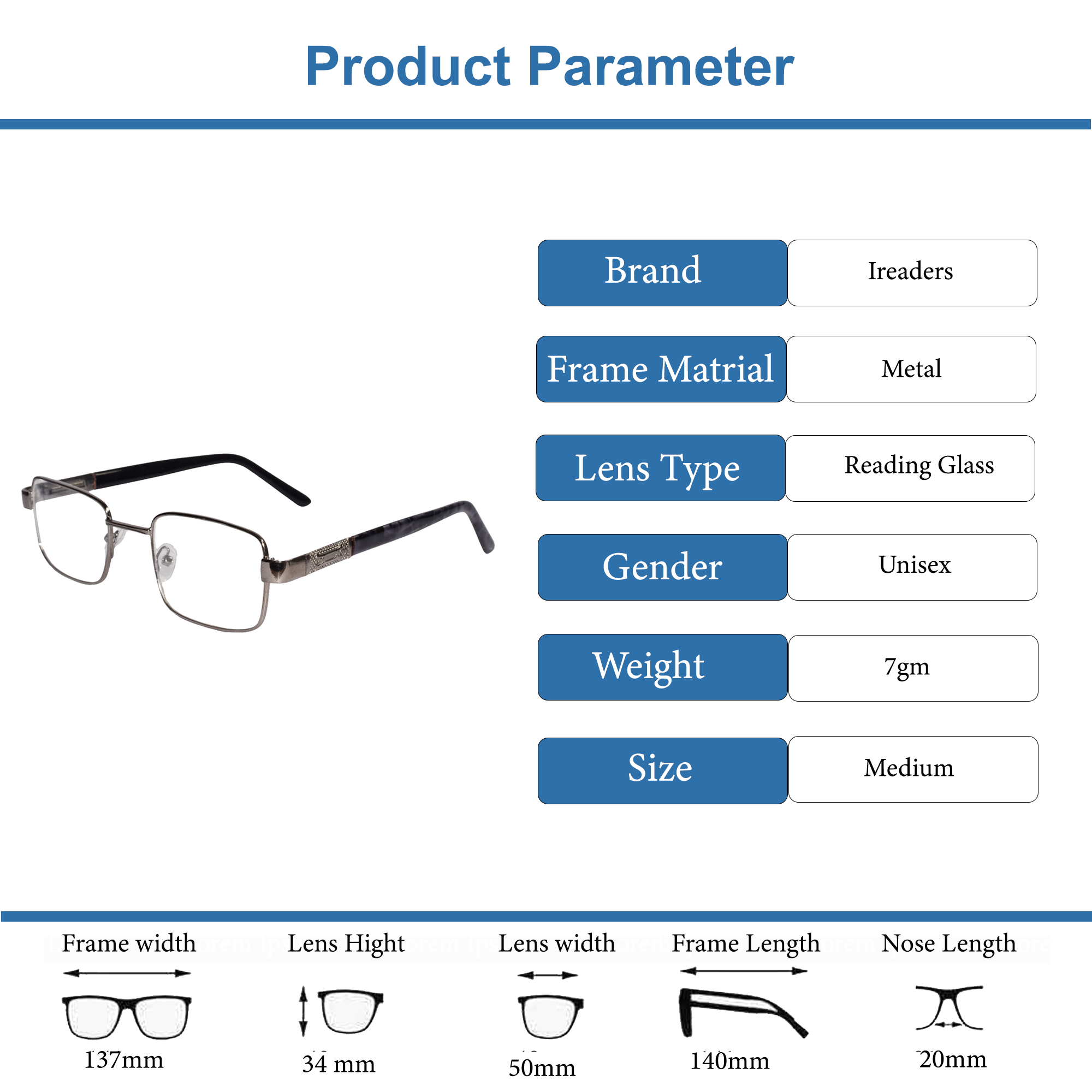 Full Frame Stainless Steel Bi-Focal  Adaptive Intelligent Zoom Reading  Glasses  Gray & Golden Combo (FFMBF01)