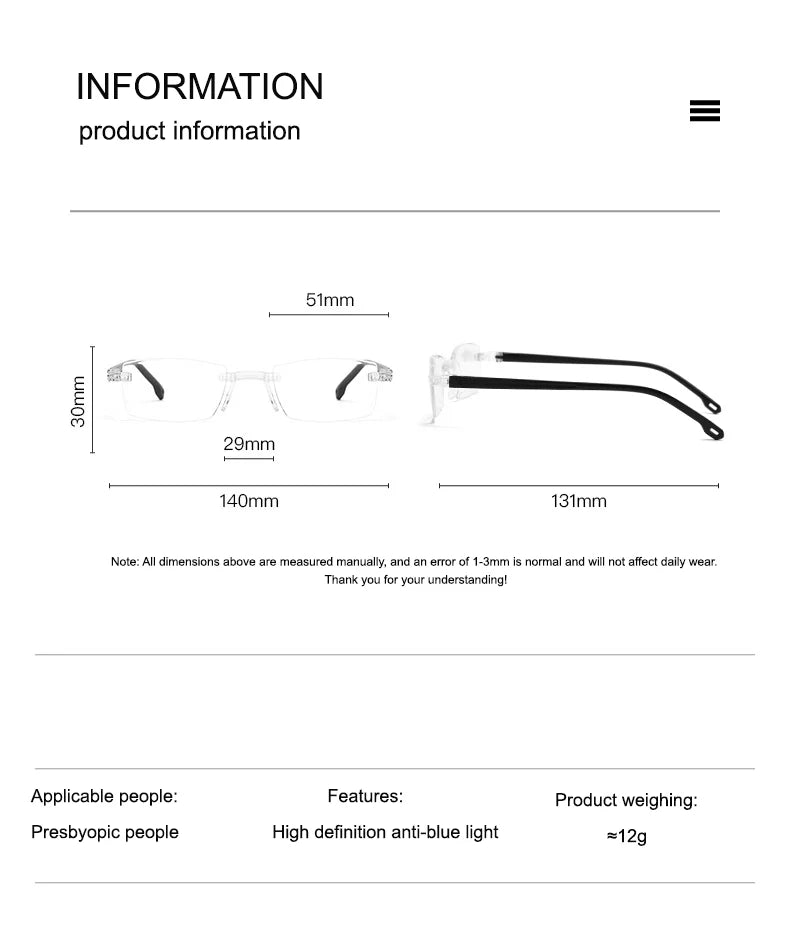 Rimless Adaptive One Power Reading Glasses (SVRG1)
