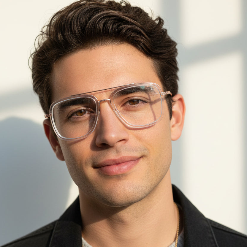 Transparent Gold Full Rim Rectangular Reading Glasses For Men LKE2229-TRANS GLD