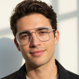 Transparent Gold Full Rim Rectangular Reading Glasses For Men LKE2229-TRANS GLD