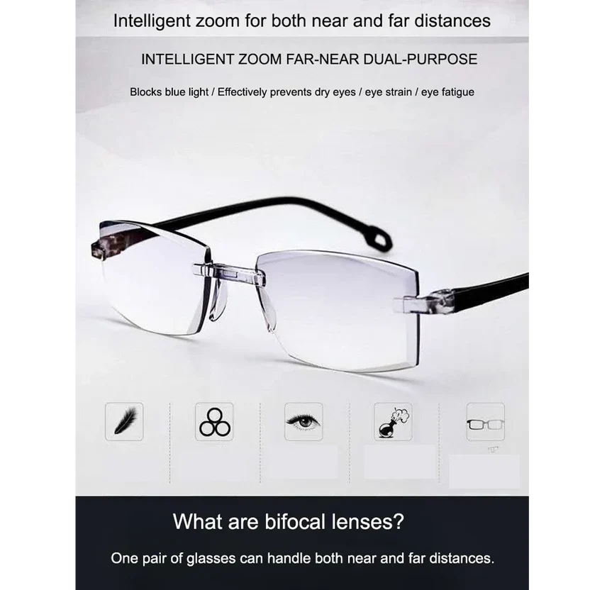 Bi-Focal Rimless Adaptive Intelligent Zoom Reading Glasses-3BFRG3