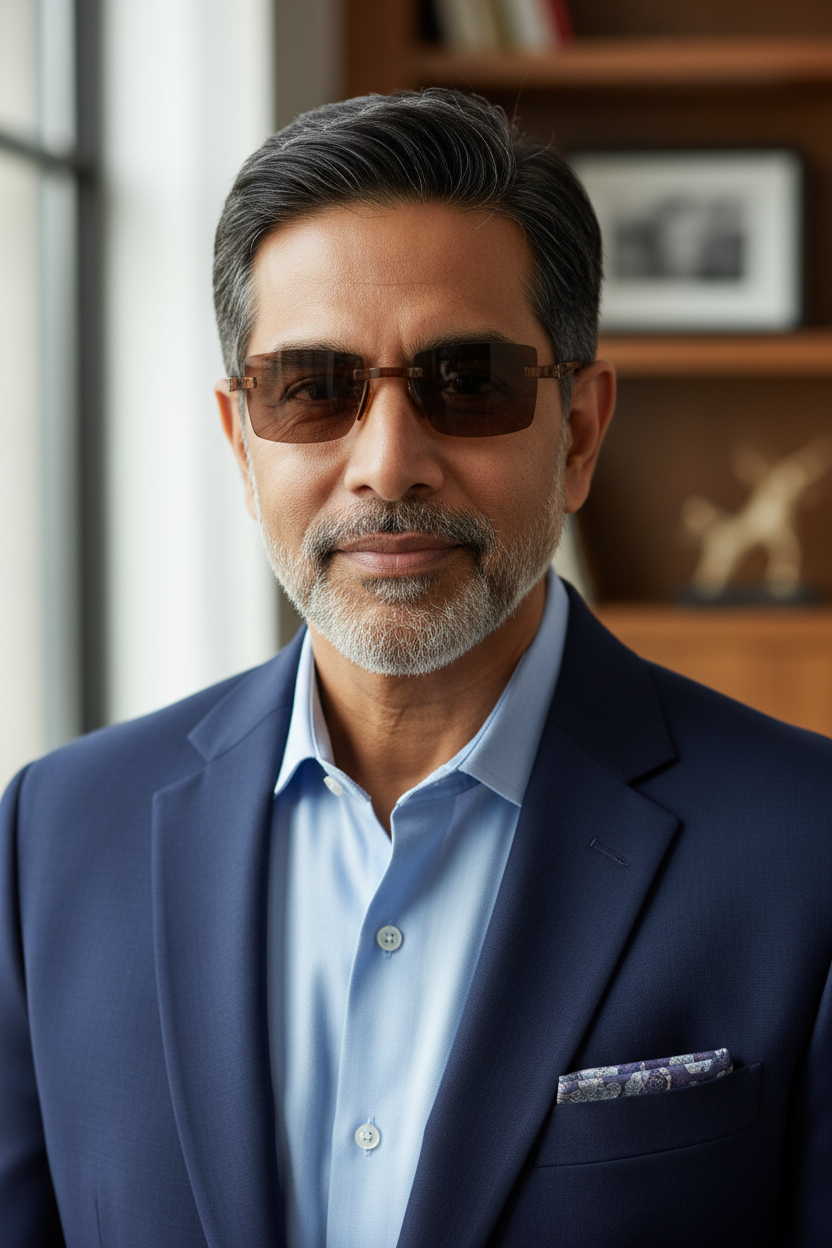 Framed rimless sunglasses with brown tinted lenses and black temples, shown on a clean white background.