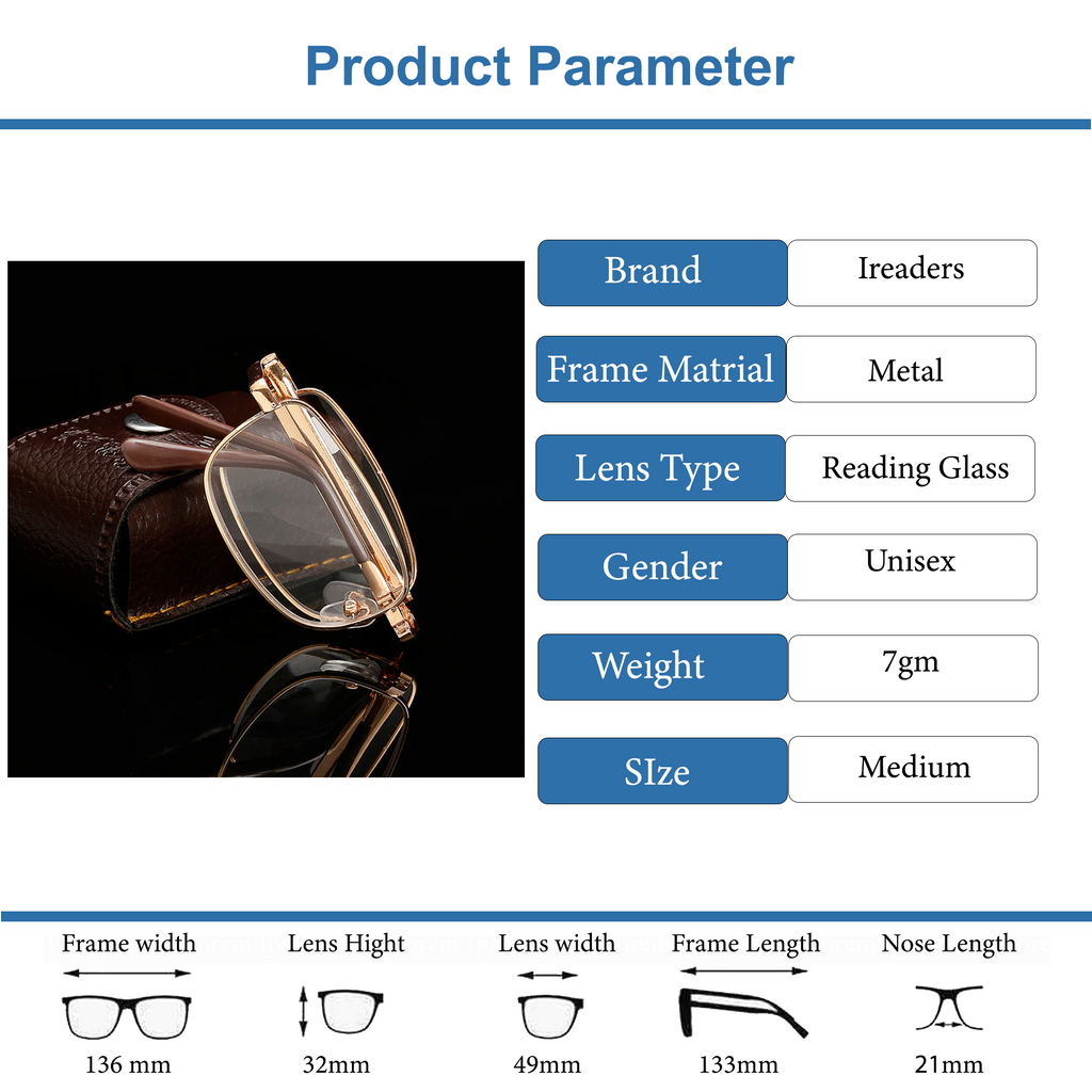 Metal Golden Foldable Adaptive One Power Reading Glasses (MGFRG3)