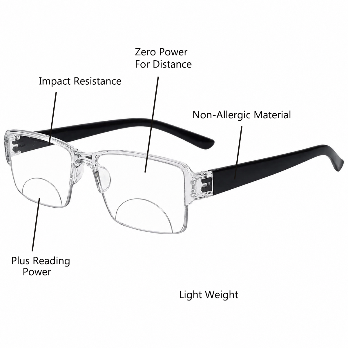 Bi-Focal Transparent  Frame Flexible Intelligent Zoom Reading Glasses - 1HFCL01-TRSNP