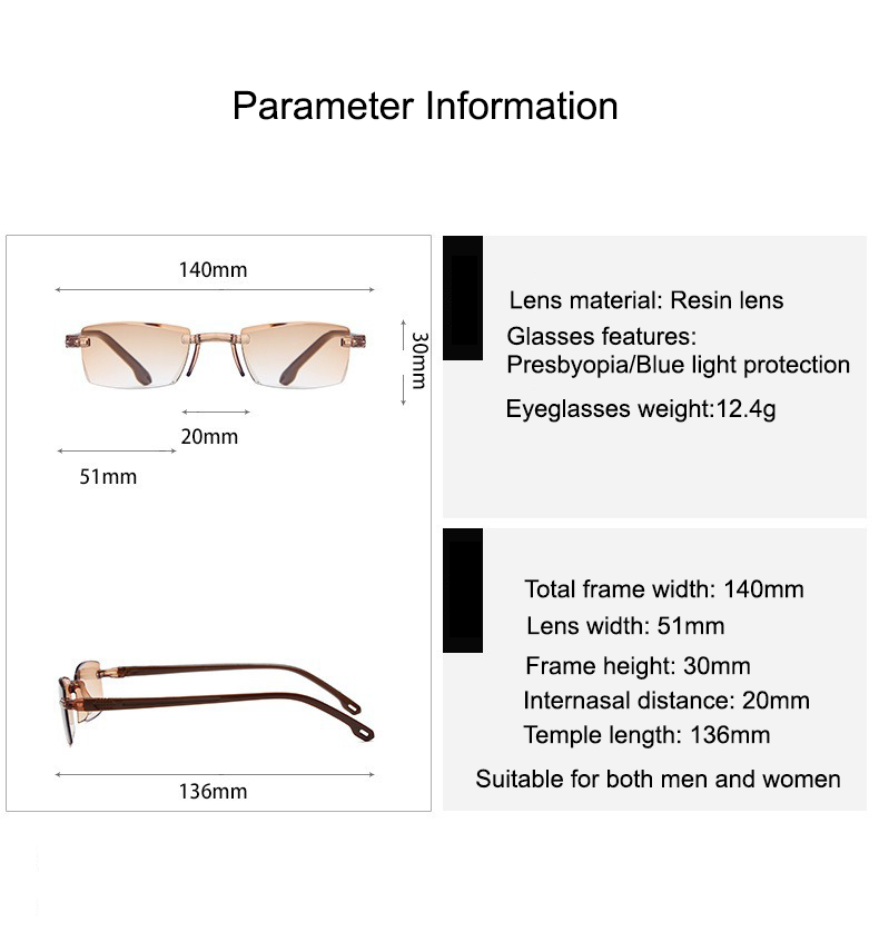 Rimless One Power Bi-Focal Brown Tint Reading Glasses(RBFRG2)