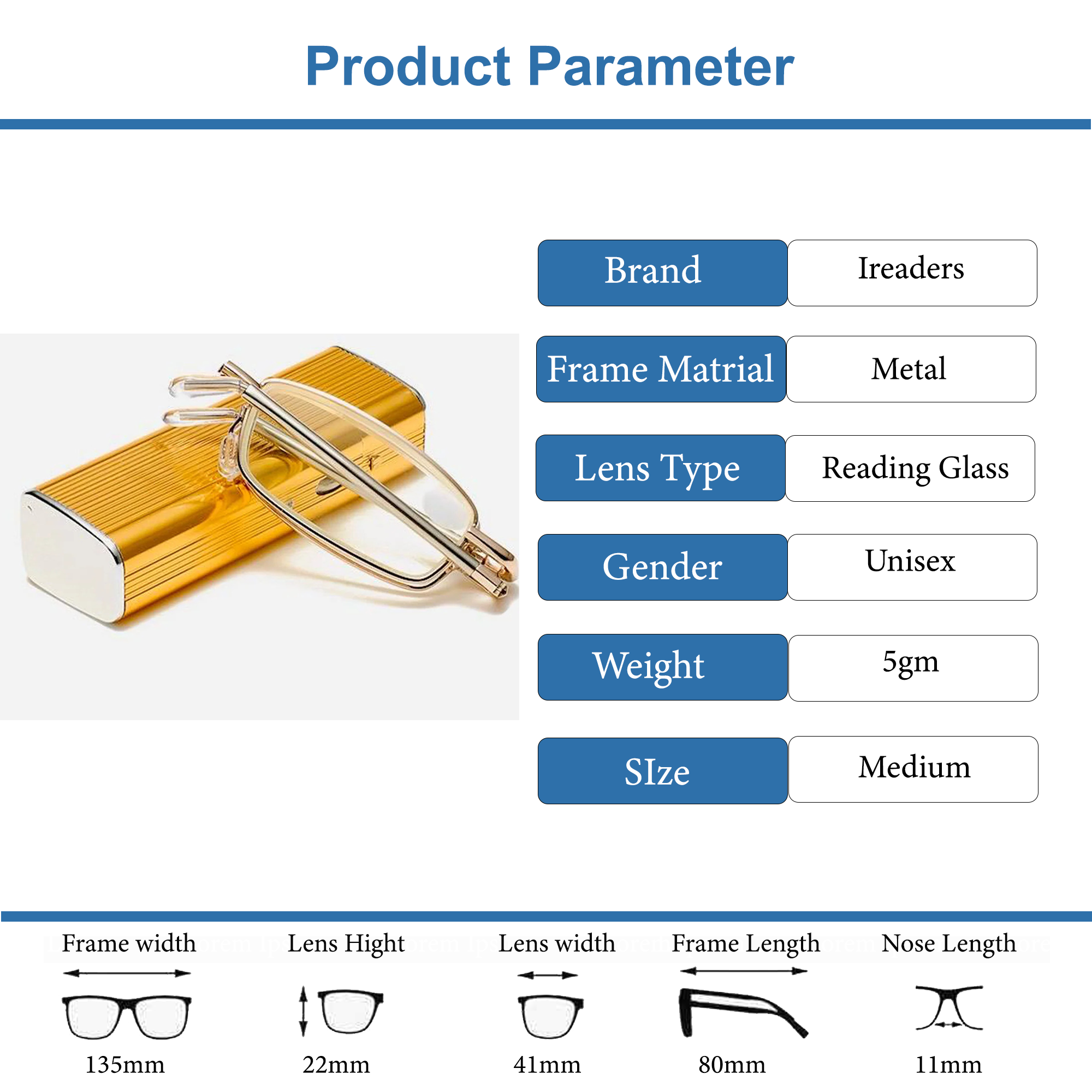 Metal Foldable Golden One Power Zoom Reading Glasses(MFRG2)