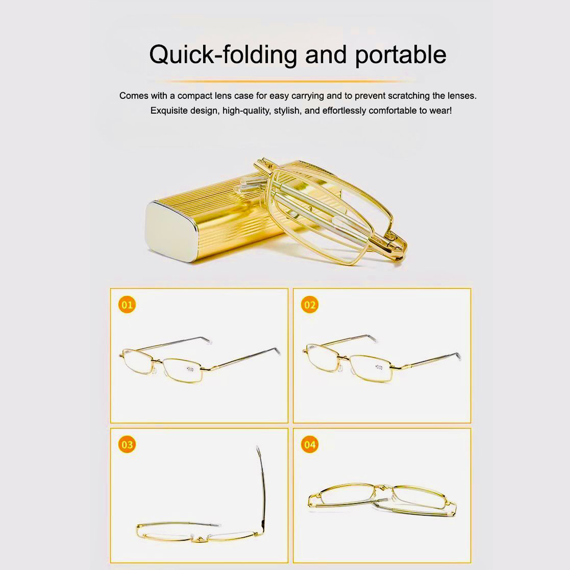 Metal Foldable Golden One Power Zoom Reading Glasses(MFRG2)