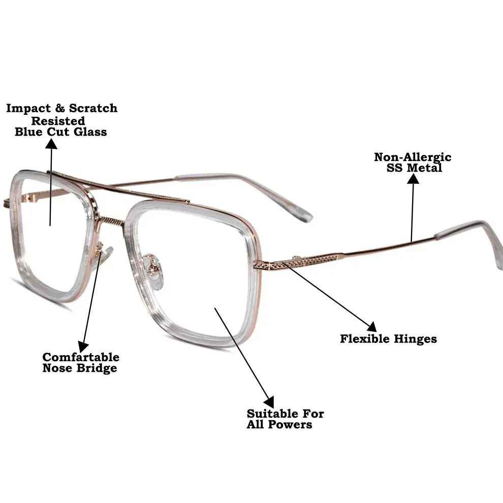 Transparent Gold Full Rim Rectangular Reading Glasses For Men LKE2229-TRANS GLD