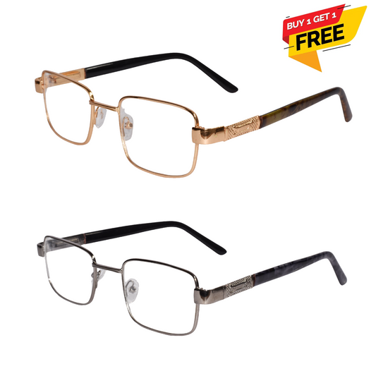 Full Frame Stainless Steel Bi-Focal  Adaptive Intelligent Zoom Reading  Glasses  Gray & Golden Combo (FFMBF01)