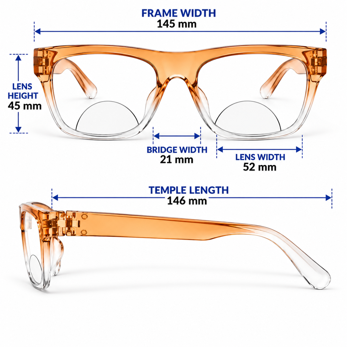 Black & Orange Wayfarer Bifocal Reading Glasses Pack of 2 for Men & Women - BOWBRG2