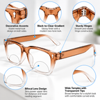 Rectanguler Black & Orange Bifocal Reading Glasses Pack of 2 for Men & Women - RBOBRG2