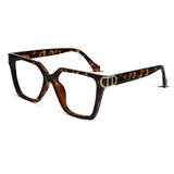 Oversize White Designer Square Eyeglasses For Women LKE23044-Black