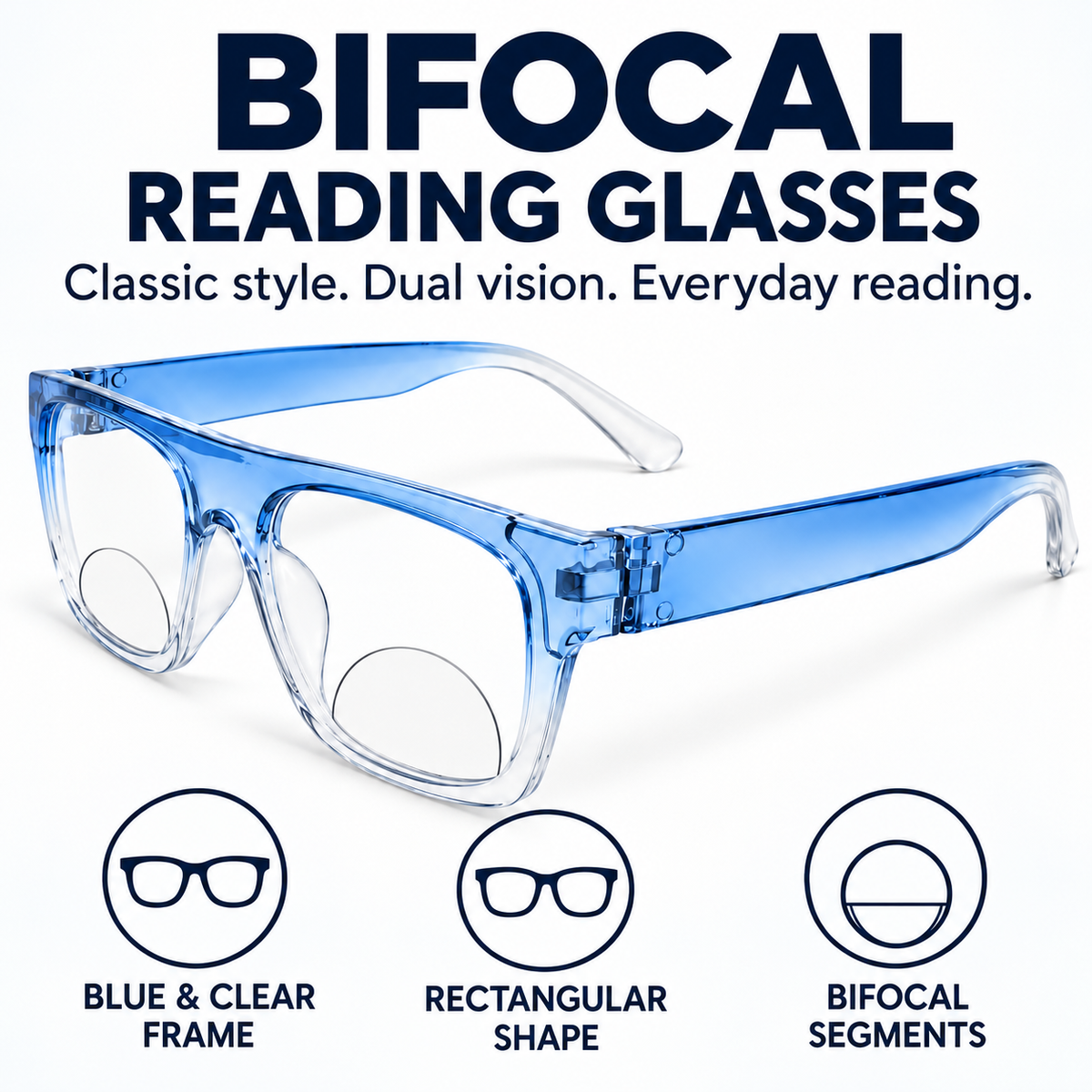 Black & Blue  Wayfarer Bifocal Reading Glasses Pack of 2 for Men & Women - BBWBRG2