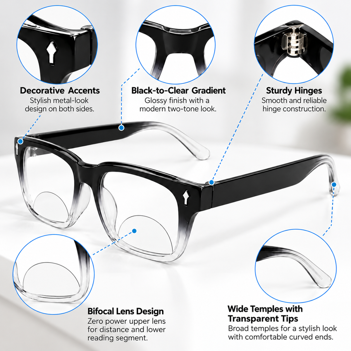 Rectanguler Black Bifocal Reading Glasses Pack of 2 for Men & Women - RBBRG2