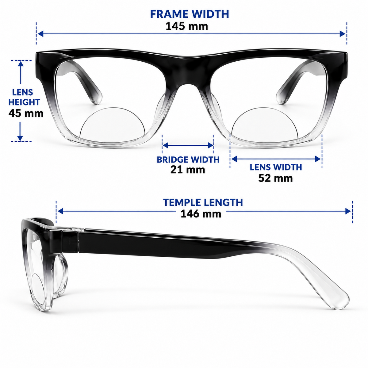 Black Wayfarer Bifocal Reading Glasses Pack of 2 for Men & Women - BWBRG2