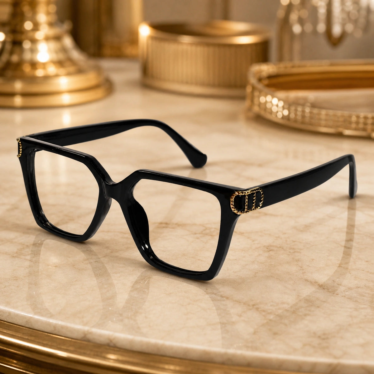 Oversize White Designer Square Eyeglasses For Women LKE23044-Black