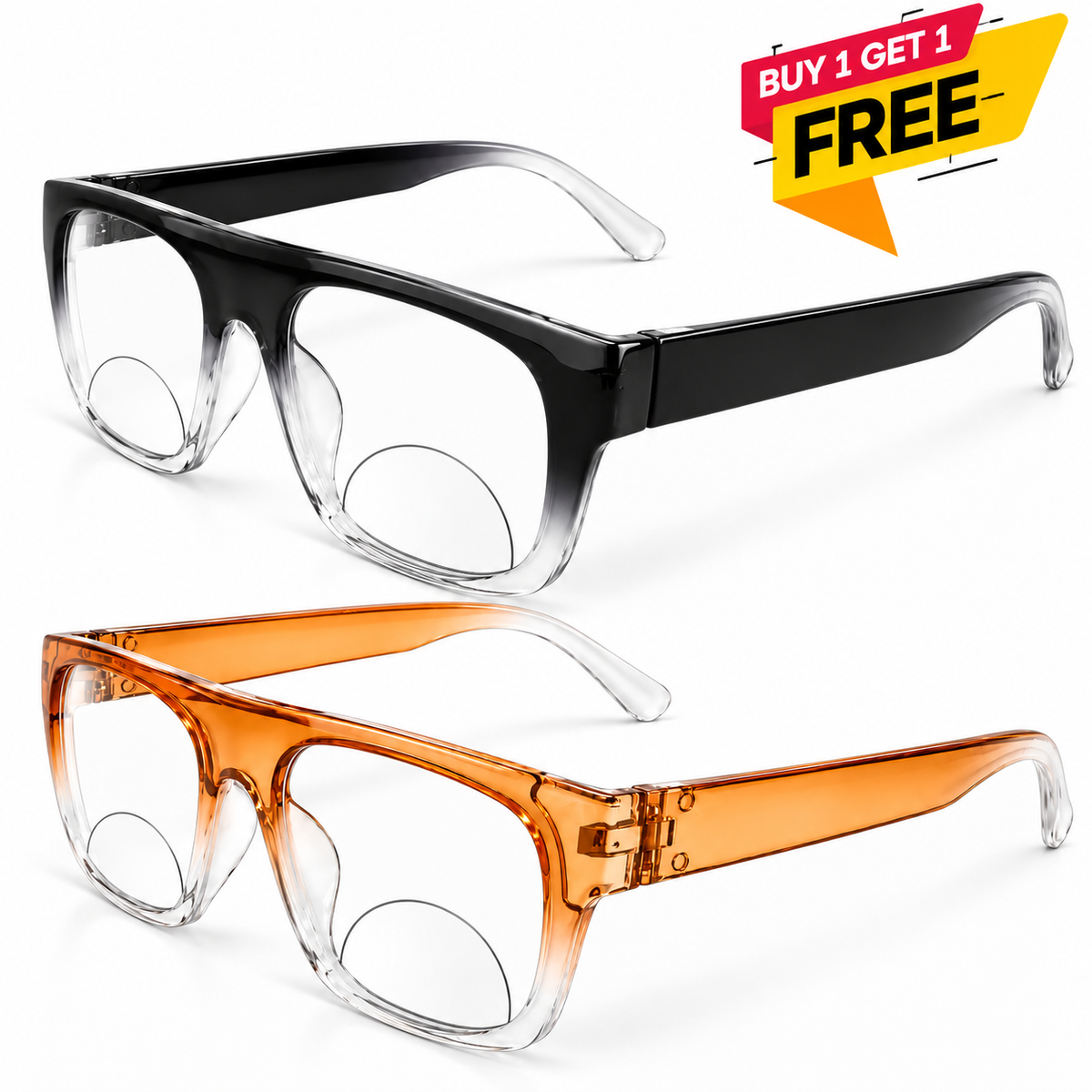 Black & Orange Wayfarer Bifocal Reading Glasses Pack of 2 for Men & Women - BOWBRG2