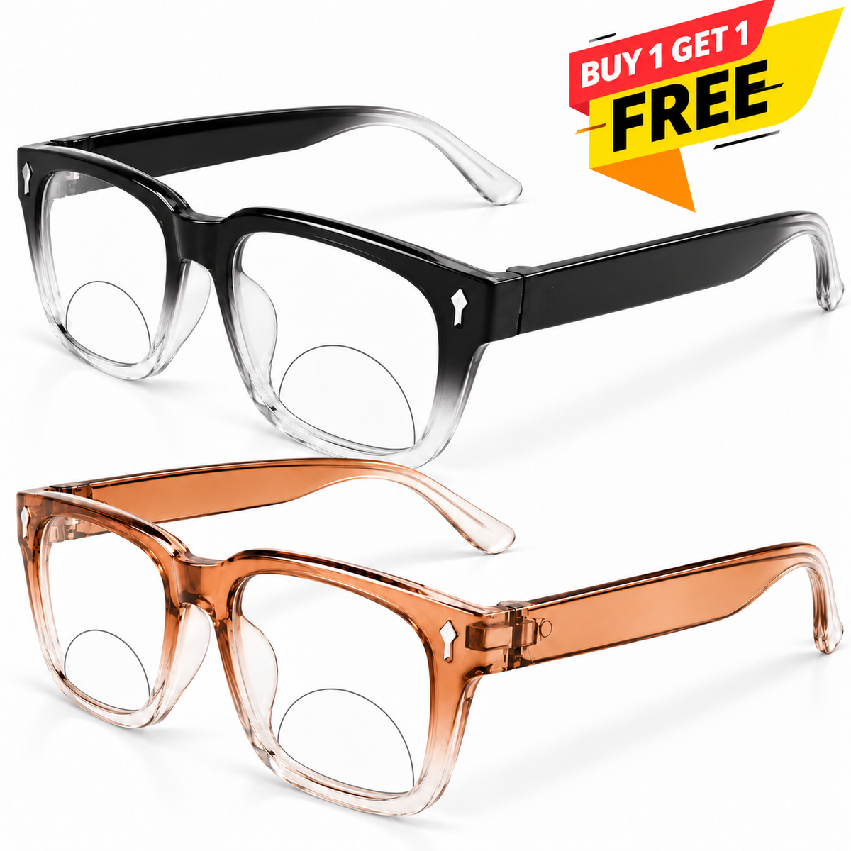 Rectanguler Black & Orange Bifocal Reading Glasses Pack of 2 for Men & Women - RBOBRG2