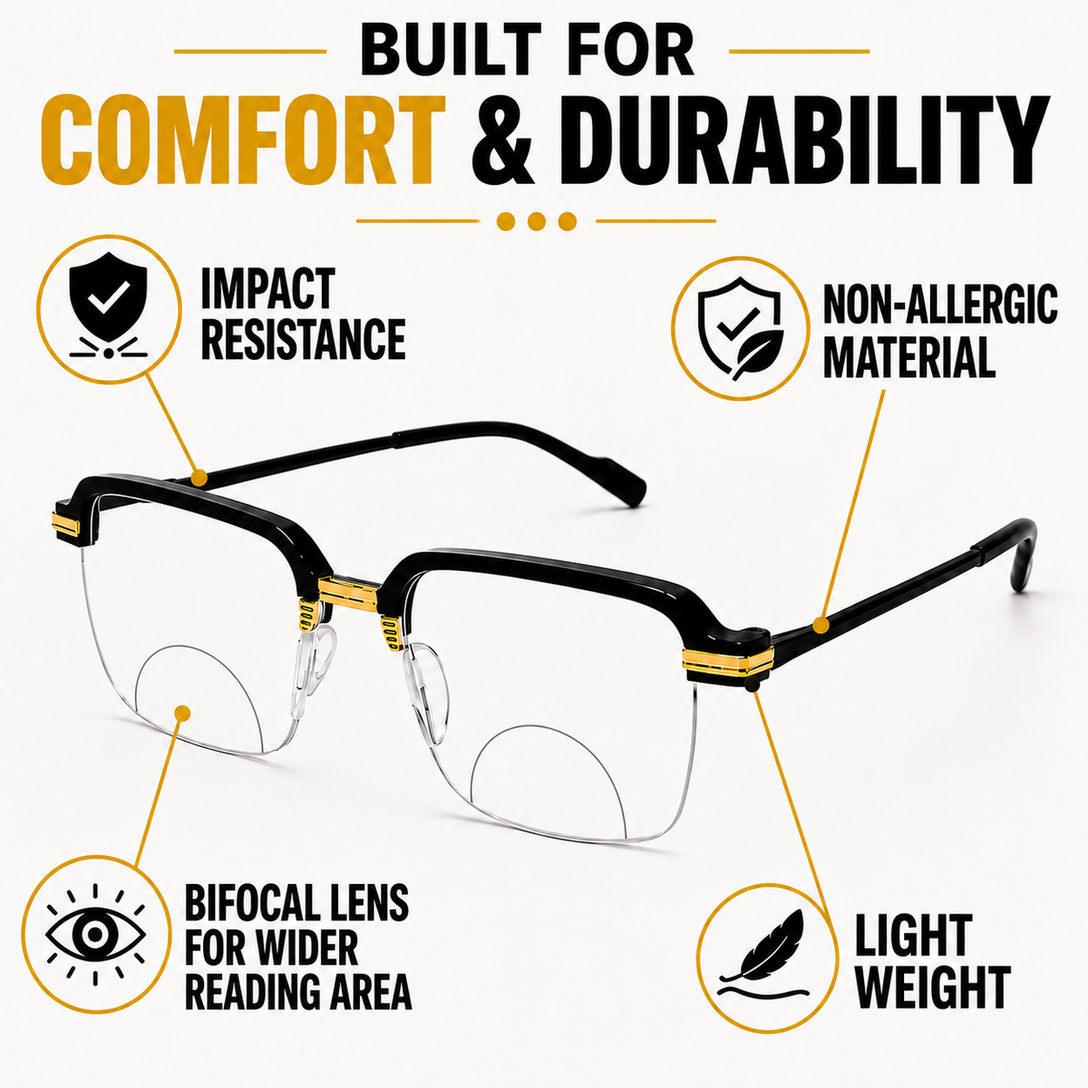 Stylish Black Golden Bifocal Reading glasses For Men and Women -3GBRG2
