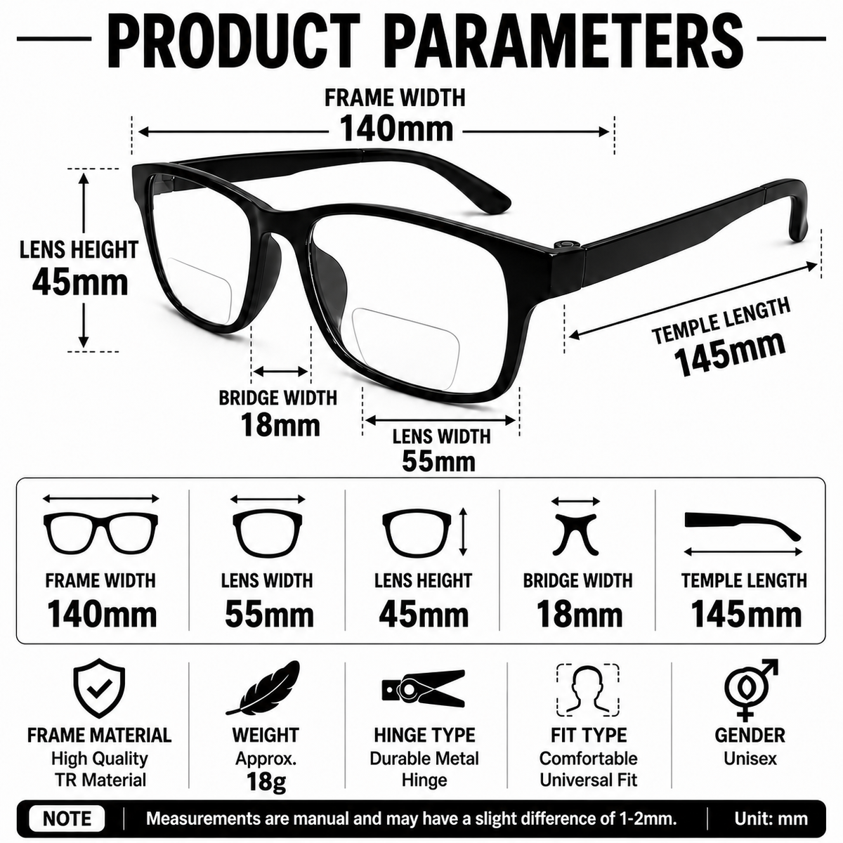 Clipon Bifocal Reading glasses For Men and Women -1CBRG