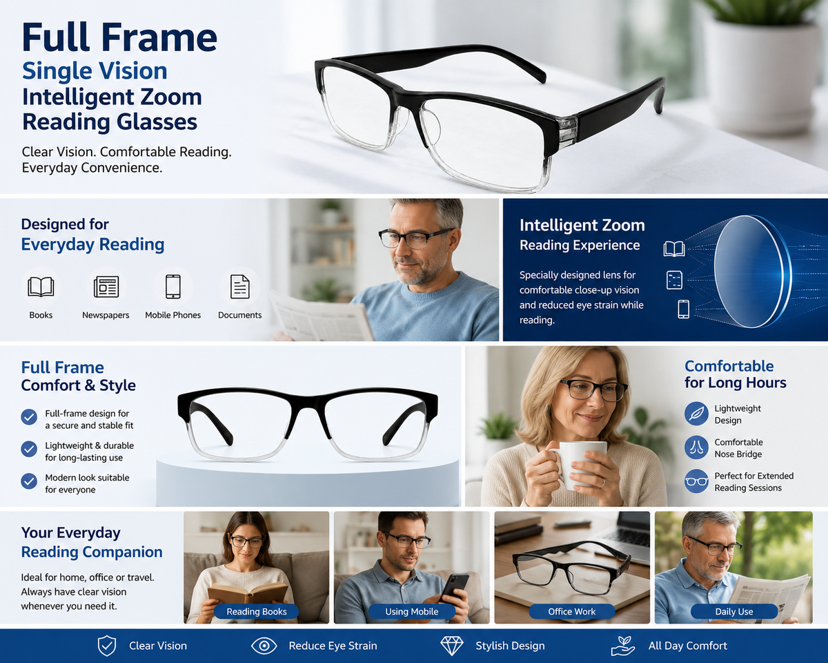 Full Frame Single Vision  Intelligent Zoom Reading Glasses 3FFRG2