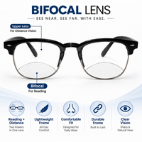 Designer Black Clubmaster Intelligent Zoom Bifocal Reading Glasses  for Men & Women (CMBF01)