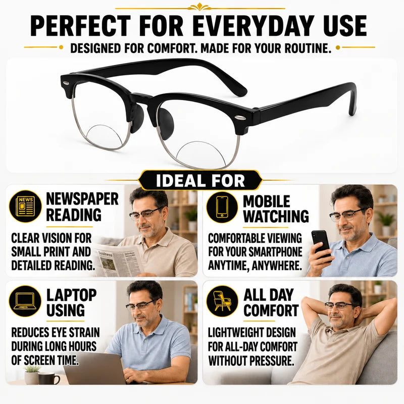 Designer black clubmaster Intelligent zoom bifocal reading glasses (2PGCMBF01)