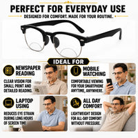 Designer black clubmaster Intelligent zoom bifocal reading glasses (2PGCMBF01)