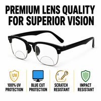 Designer black clubmaster Intelligent zoom bifocal reading glasses (2PGCMBF01)