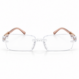 Premium Brown & White Rimless Reading Glasses with Elegant Gold-Tone Panther Temples – (LRBRG2)