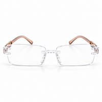 Premium Brown & White Rimless Reading Glasses with Elegant Gold-Tone Panther Temples – (LRBRG2)