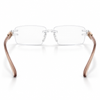 Premium Brown & White Rimless Reading Glasses with Elegant Gold-Tone Panther Temples – (LRBRG2)