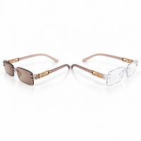 Premium Brown & White Rimless Reading Glasses with Elegant Gold-Tone Panther Temples – (LRBRG2)