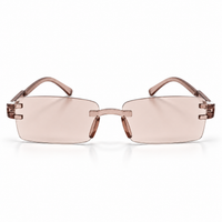 Premium Brown & White Rimless Reading Glasses with Elegant Gold-Tone Panther Temples – (LRBRG2)