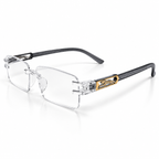 Premium Grey & White Rimless Reading Glasses with Elegant Gold-Tone Panther Temples – (LRGRG2)
