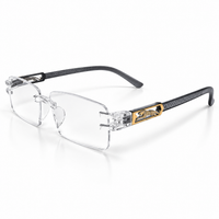 Premium Grey & White Rimless Reading Glasses with Elegant Gold-Tone Panther Temples – (LRGRG2)