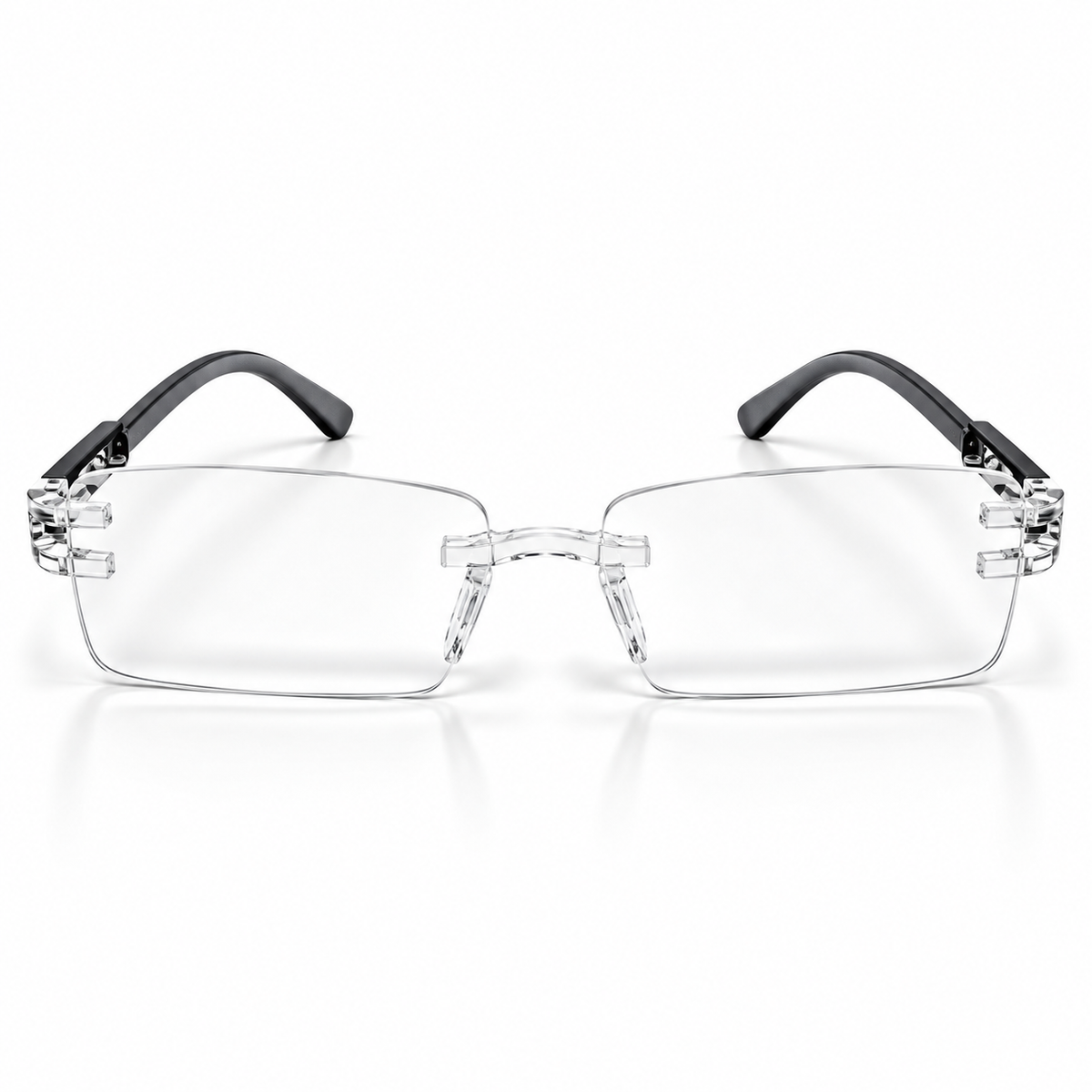Premium Grey & White Rimless Reading Glasses with Elegant Gold-Tone Panther Temples – (LRGRG2)