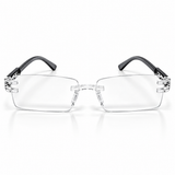 Premium Grey & White Rimless Reading Glasses with Elegant Gold-Tone Panther Temples – (LRGRG2)
