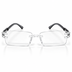 Premium Grey & White Rimless Reading Glasses with Elegant Gold-Tone Panther Temples – (LRGRG2)