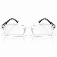 Premium Grey & White Rimless Reading Glasses with Elegant Gold-Tone Panther Temples – (LRGRG2)