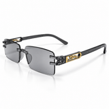Premium Grey & White Rimless Reading Glasses with Elegant Gold-Tone Panther Temples – (LRGRG2)