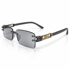 Premium Grey & White Rimless Reading Glasses with Elegant Gold-Tone Panther Temples – (LRGRG2)